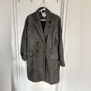 Frank & Oak Black and White Herringbone Coat